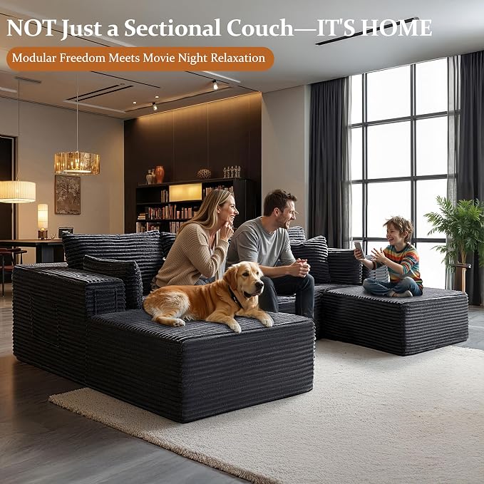 108" Oversized Cloud Sectional Couch, Comfort U Shaped Boneless Couch - Image 4