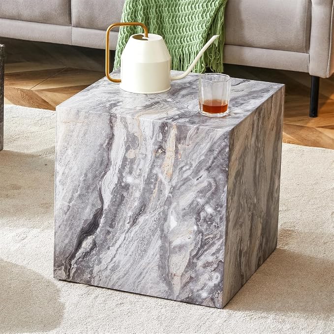 Side Table, End Table Living Room Table, Modern Sofa Couch Table, Faux Marble by BAOPIN