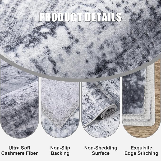 2.6'x14' Runner Rug Washable Rug: Modern Abstract Soft Thin Runner Rug Grey - Image 6