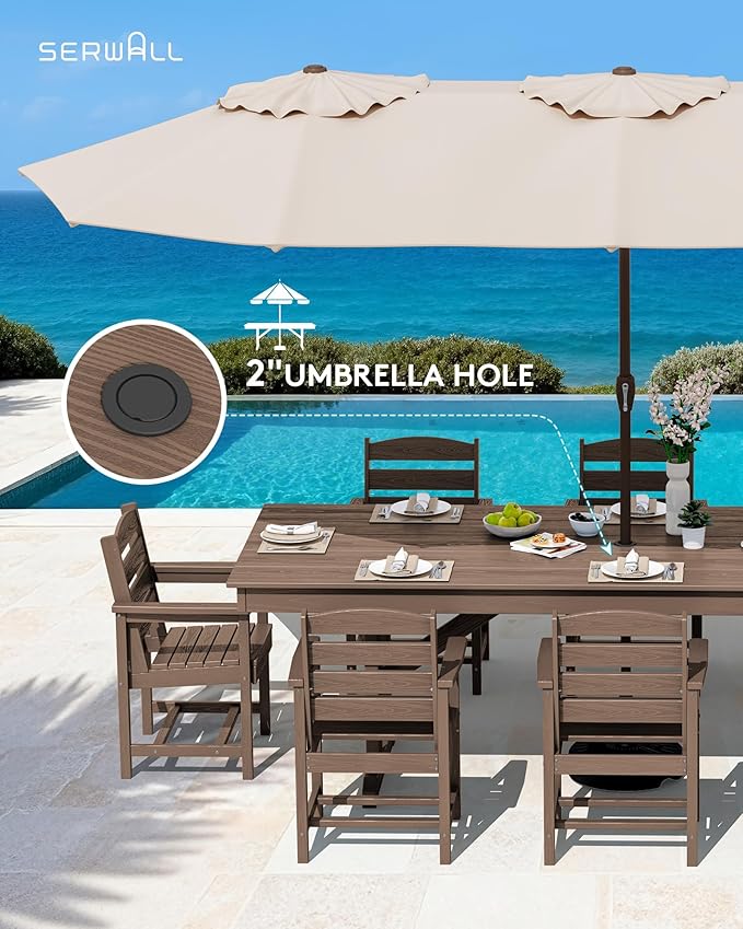 SERWALL Outdoor Dining Table, All Weather HDPE Patio Dining Table - Image 5