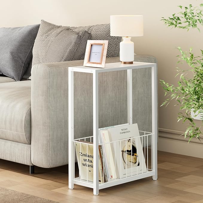 Homleke Narrow Side Table with Magazine Holder, Skinny End Table Perfect - Image 2
