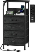 Furnulem Night Stand with Charging Station, 4 Drawer Dresser with Storage Shelf by Furnulem