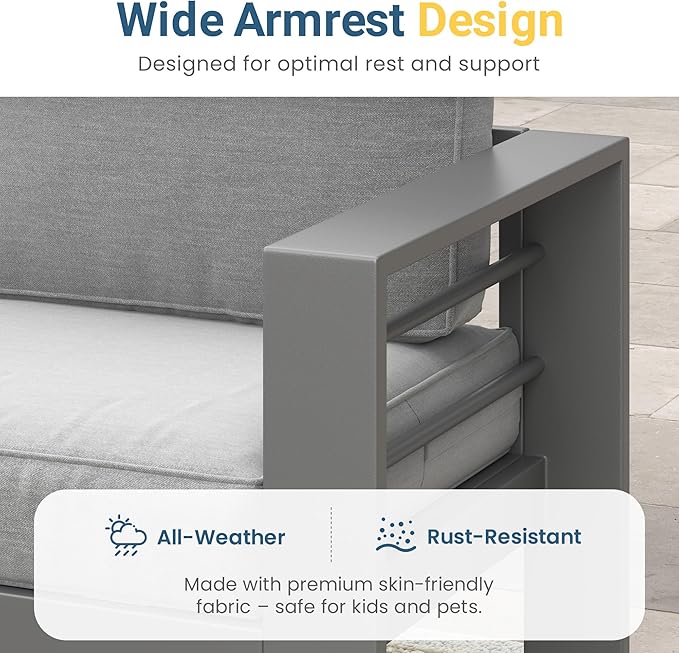Wisteria Lane Metal Patio Furniture Sofa, All-Weather Outdoor Couch - Image 3