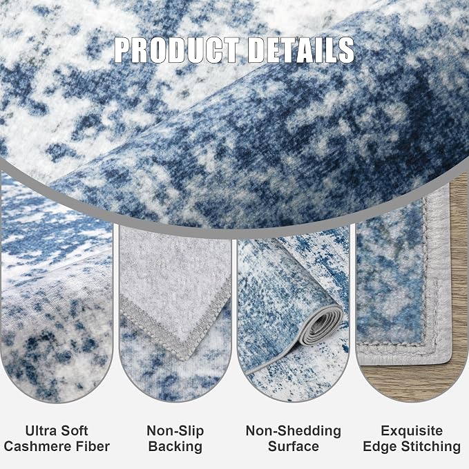 Round Area Rug for Living Room: 6 ft Washable Modern Abstract Soft Thin Rug - Image 5