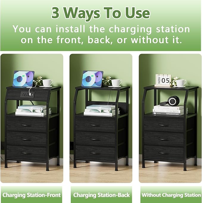 Furnulem Night Stand with Charging Station, 28.3 Inch Tall Side Table with - Image 6