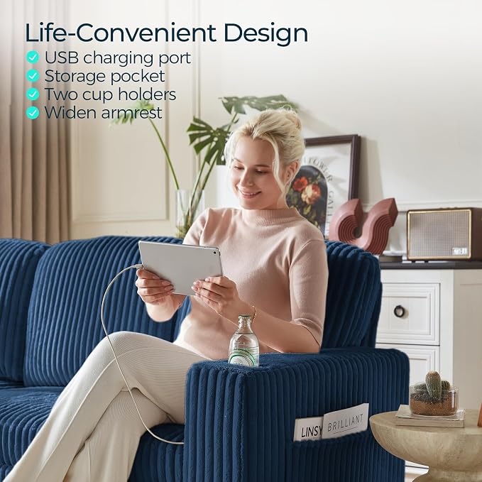 LINSY HOME Loveseat Sofa with Pull Out Couch Chaise: 2-in-1 Convertible 2 - Image 7
