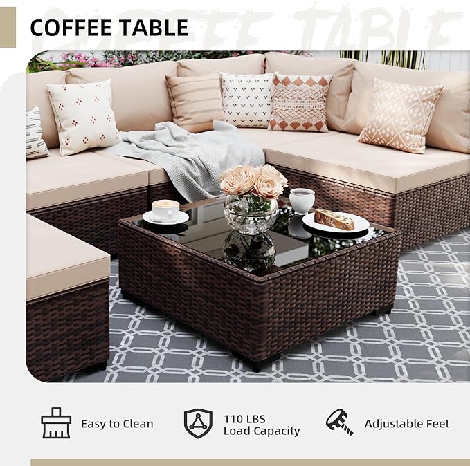 UPHA 9 Pieces Patio Furniture Sets, Wicker Outdoor Sectional Sofa Couch - Image 5