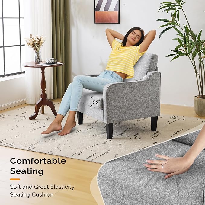 VINGLI Accent Chairs Set of 2 Gray Living Room Chairs Reading Chair - Image 3