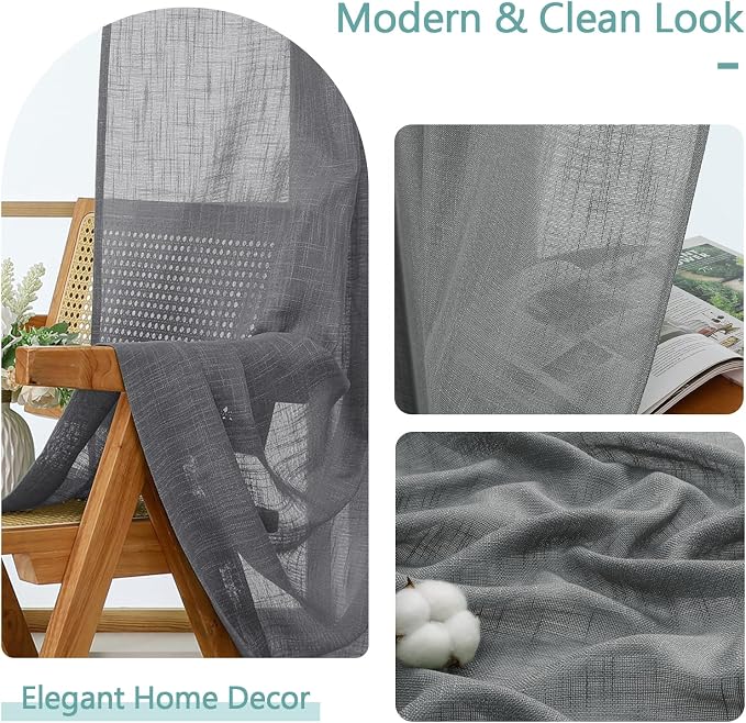 Chyhomenyc Charcoal Grey Semi Sheer Curtains 54 Inch Length - Image 8