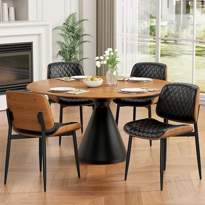 REONEY Dining Chairs Set of 8, Mid-Century Modern Upholstered PU Leather Chairs - Image 4