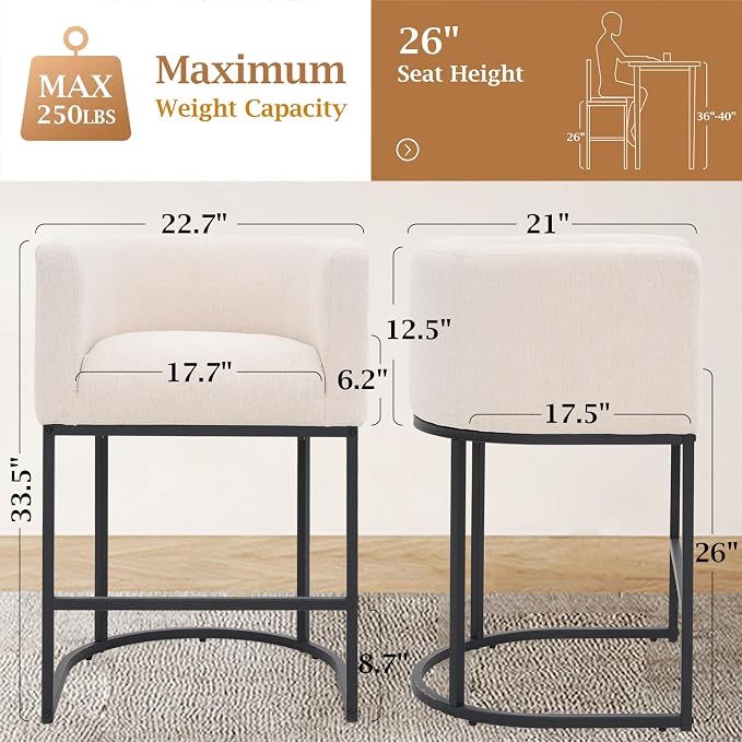 ClinQ 26" H Counter Height Bar Stools Set of 1, Modern Barrel Counter Stools - Image 2