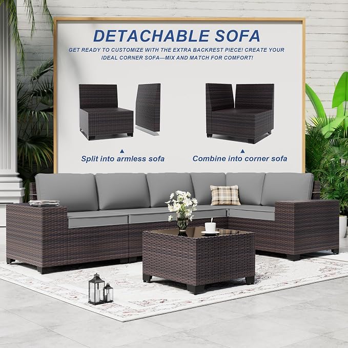 Outdoor Patio Furniture Set, 6 Pieces Outdoor Sectional Furniture High Backrest - Image 7