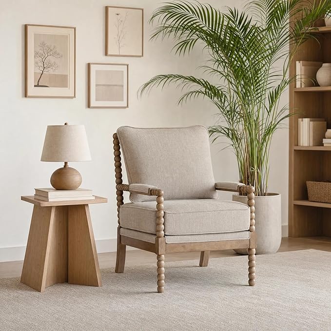 DUHOME Linen Fabric Spindle Accent Chairs Set of 2, Spool Chairs - Image 3