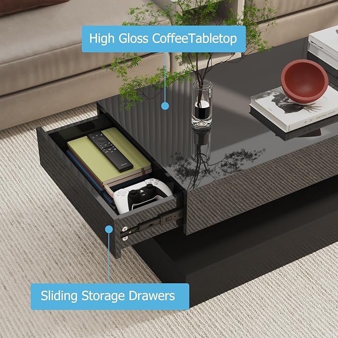 Uspeedy 47.3in Large High Glossy LED Coffee Table - Image 6