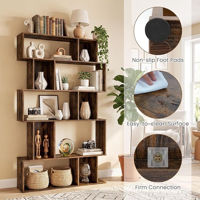 Giantex 5-Tier Bookshelves Set of 2, 10-Cube Geometric Bookcase - Image 5