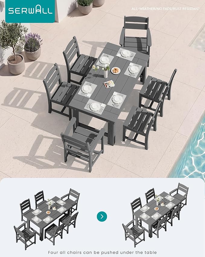 SERWALL Outdoor Dining Table Set, 67‘’ HDPE Patio Dining Set - Image 6