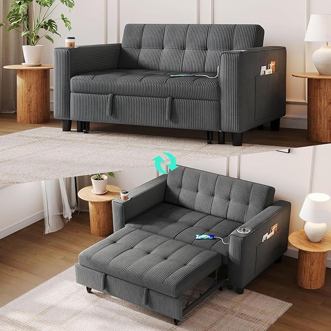 LINSY Sleeper Sofa Bed, Small 3 in 1 Convertible Loveseat Sleeper Couch by Linsy