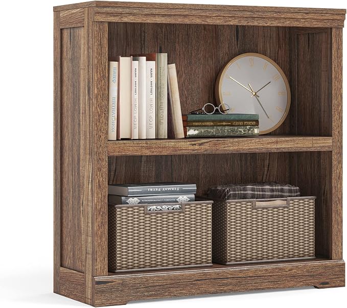 LINSY HOME 2-Tier Bookcase and Bookshelf, Small Wood Display Storage Shelves by LINSYHOME