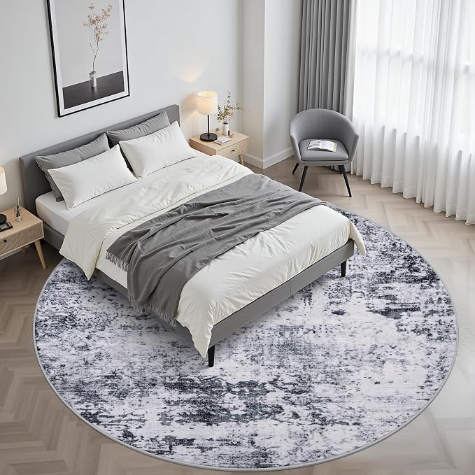 Round Area Rug for Living Room: 5 ft Washable Modern Abstract Soft Thin Rug - Image 7