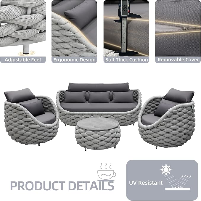 TWT Aluminum Patio Furniture Set Three Seater Sofa Outdoor Furniture Set - Image 4