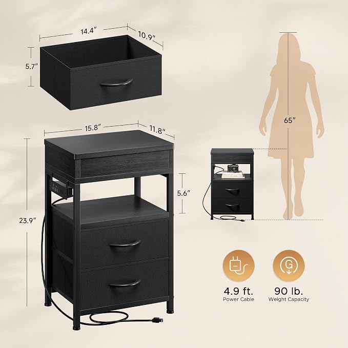 Lazzanto Nightstand Hidden Drawer Charging Table - Image 2
