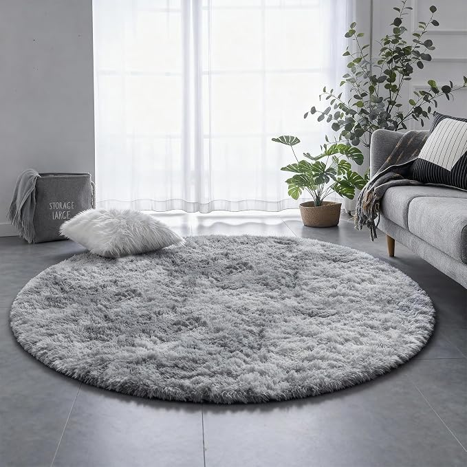 Amdrebio Tie-Dyed Light Grey Round Area Rug 4Ft - Image 7
