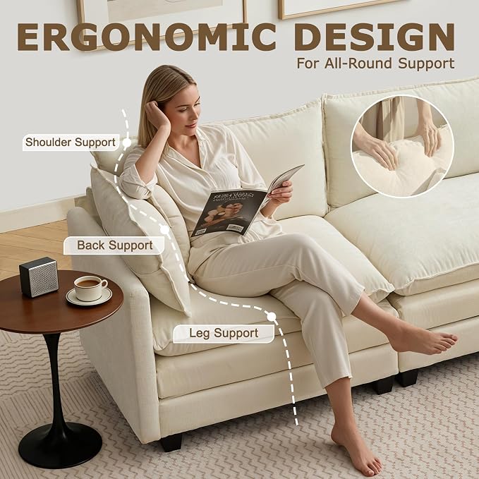 113” Modular Sectional Sofa, L Shaped Cloud Couch - Image 6