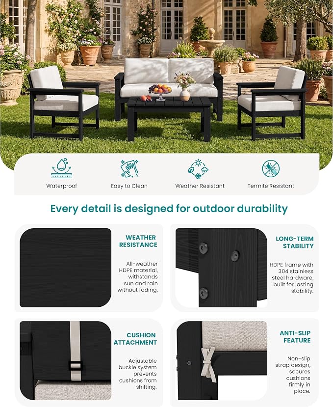 SERWALL 8 Pieces HDPE Outdoor Conversation Sofa Set - Image 4