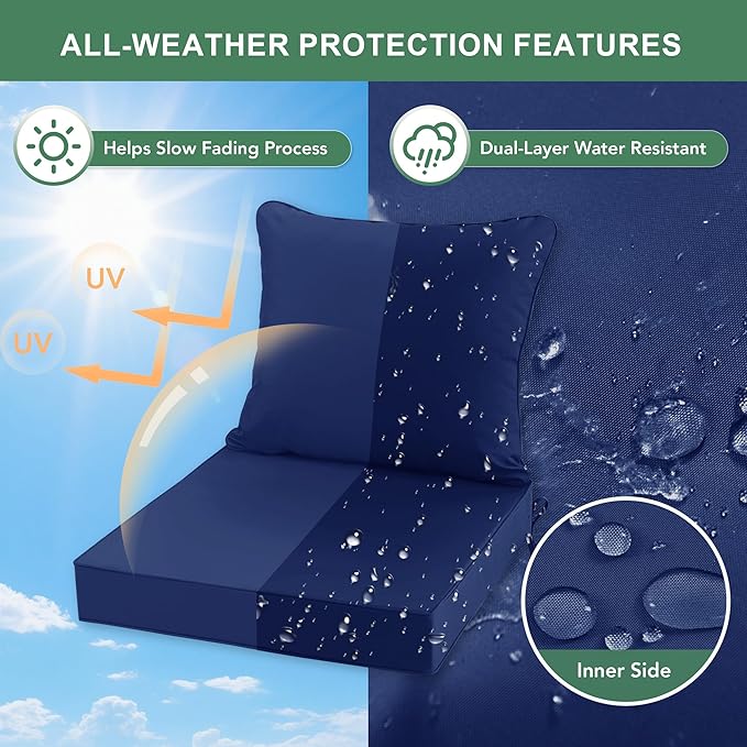 Summsun Outdoor Chair Cushions, Waterproof Backrest and Deep Seat Cushion Set - Image 3