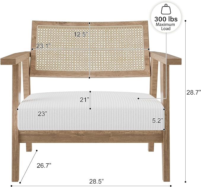BELLEZE Mid Century Modern Rattan Chair Set of 2 Accent Natural Wood Armchair - Image 3