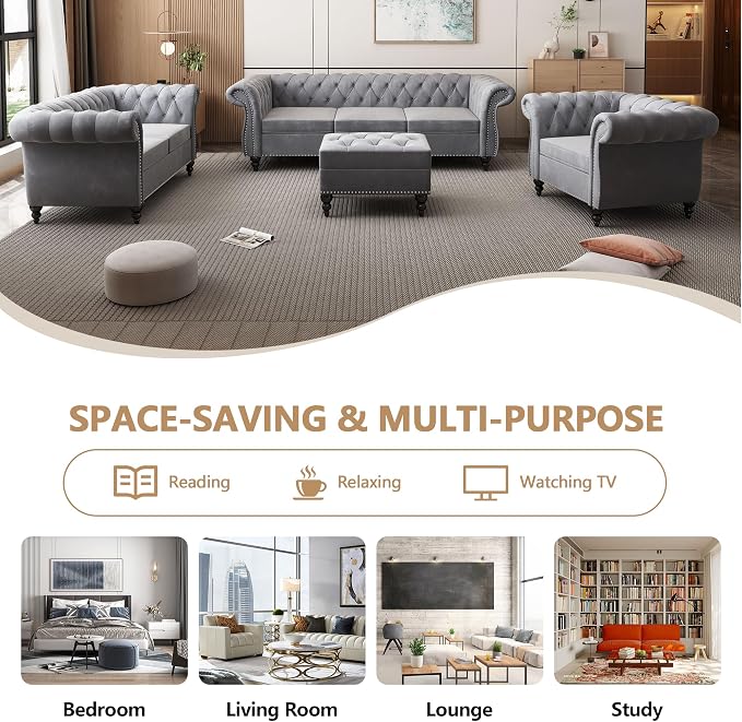 QHITTY 2 Piece Living Room Set, Sectional Chesterfield Sofa Chair Contemporary - Image 7