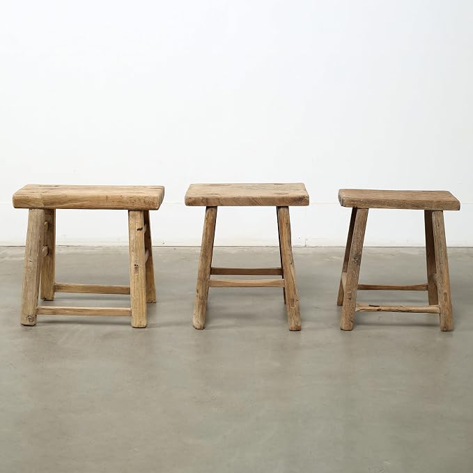 Artissance Rustic Wooden Stool – Handmade Reclaimed Wood Stool, Vintage - Image 7