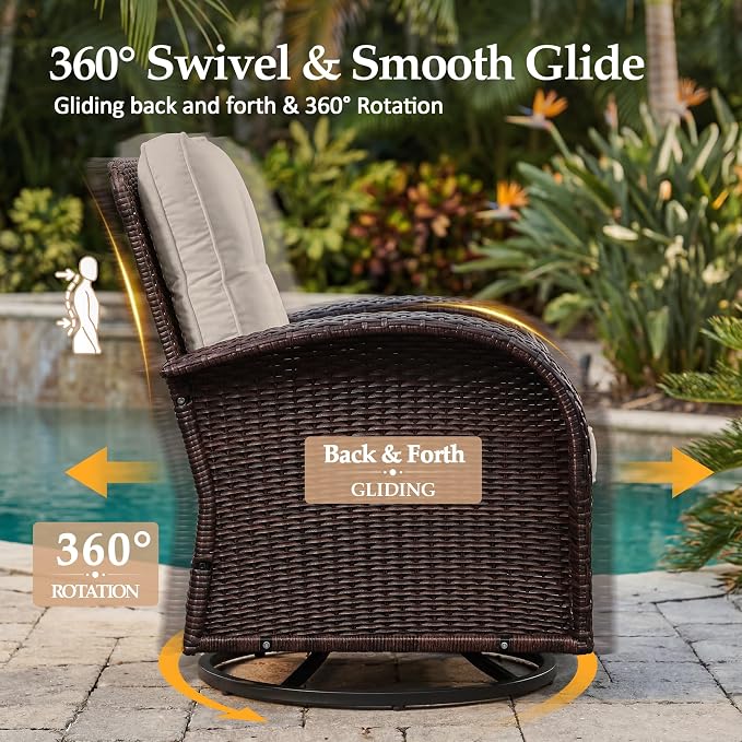 UPHA 5 Pieces Patio Furniture Sets, Wicker Outdoor 3-Seat Sofa Set - Image 3