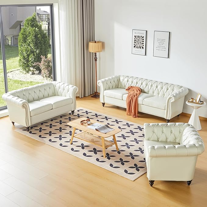AVZEAR Leather Sofa 3 Seater Couch, Living Room Sofa Large Sofa Furniture Roll - Image 5
