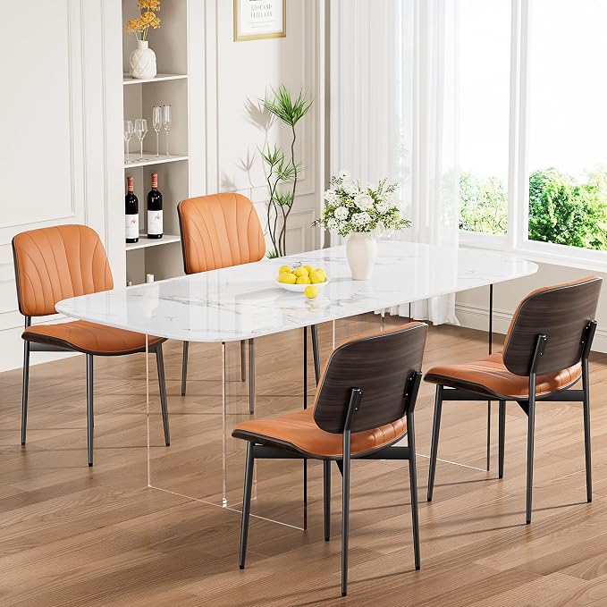 REONEY Dining Chairs Set of 2, Mid-Century Modern Upholstered PU Leather Chairs - Image 4