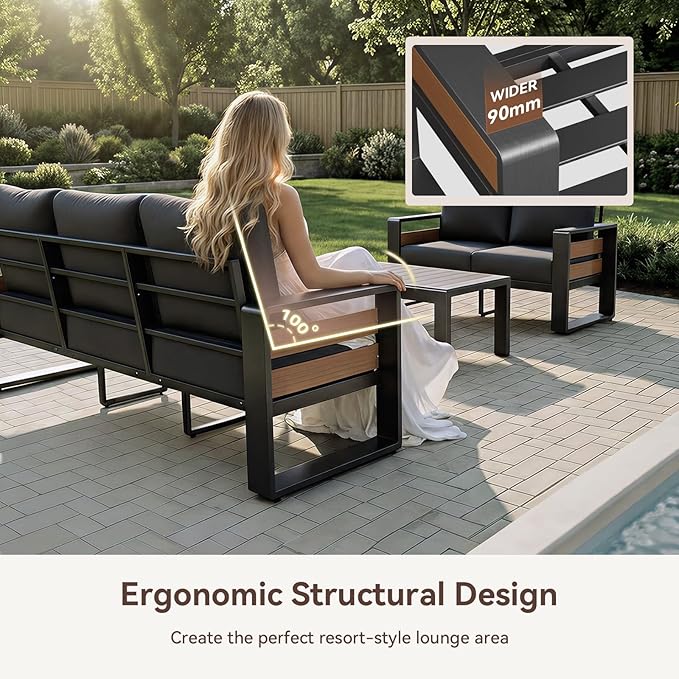 Aoxun Aluminum Outdoor Patio Furniture Set, 2 Seats Metal Sectional Patio - Image 4