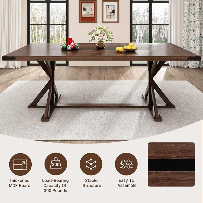 Hlivelood 78 Inch Dining Table for 8 People, Rectangular Kitchen Farmhouse - Image 5