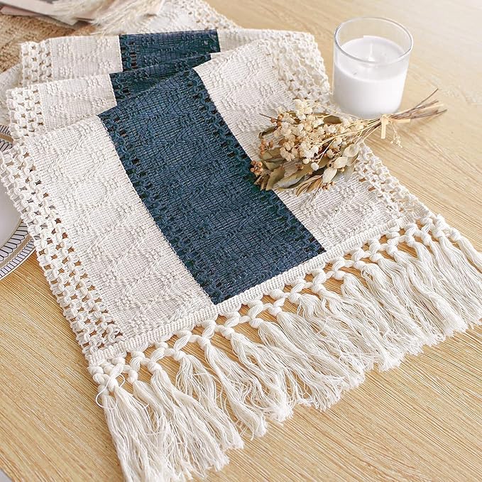 FEXIA Boho Blue Table Runner 90 Inches Long by FEXIA