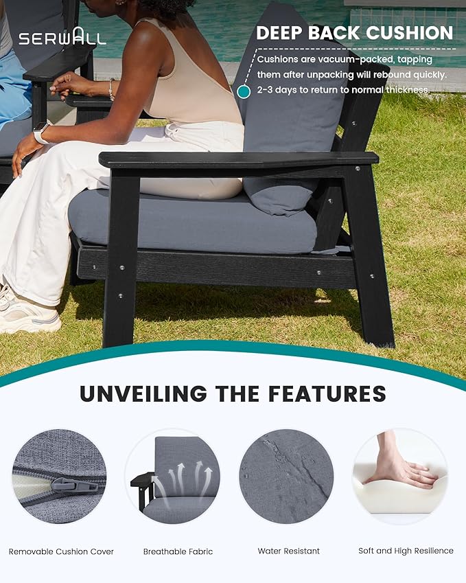 SERWALL HDPE Outdoor Furniture Set, 2 Piece All Weather Wood-Like Outdoor Sofa - Image 5