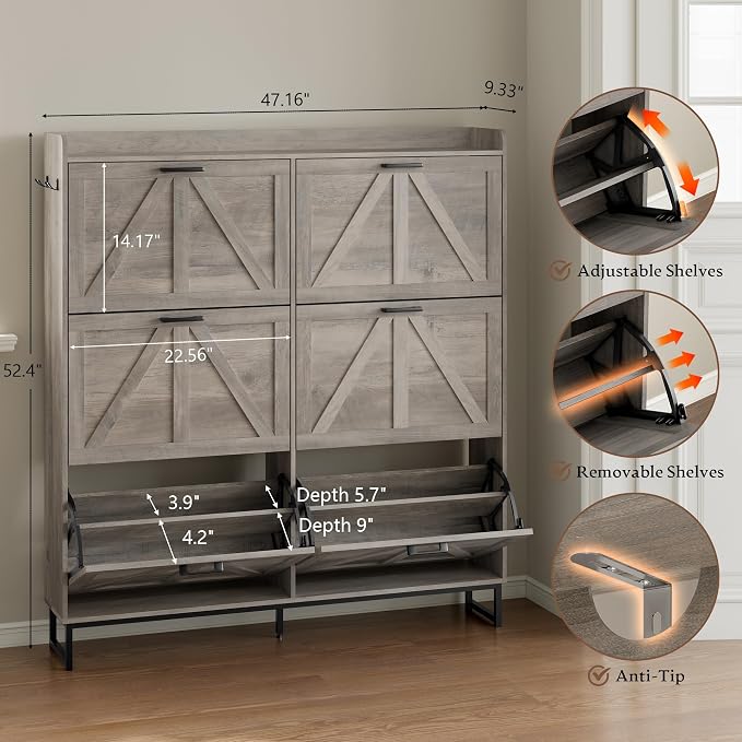 BORNOON Shoe Cabinet with 6 Flip Drawers Narrow Shoe Storage Cabinet Organizer - Image 2