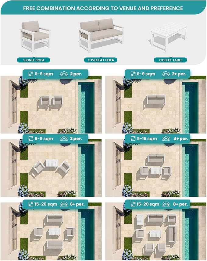 SERWALL 2 Pieces Single Cushioned Lounge Chair, HDPE Outdoor Adirondack Sofa - Image 8