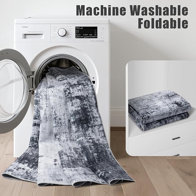 Round Area Rug for Living Room: 5 ft Washable Modern Abstract Soft Thin Rug - Image 5
