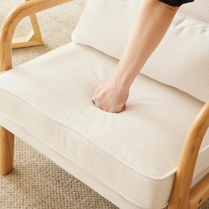 Bonnlo Coarse Linen Beige Mid Century Modern Accent Chair, Soild Wood Padding - Image 5