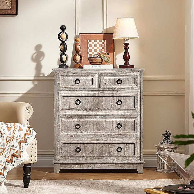 Joaxswe Farmhouse 5 Drawer Dresser - Image 3