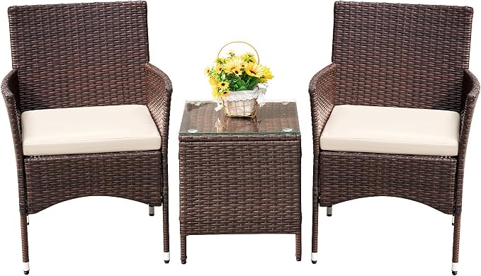 Devoko Patio Porch Furniture Sets 3 Pieces PE Rattan Wicker Chairs by DEVOKO