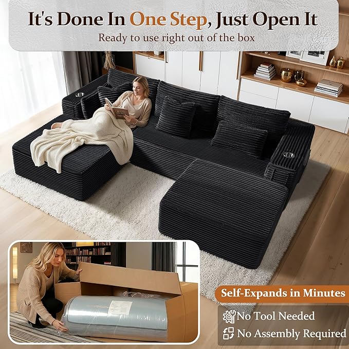 108" Oversized Cloud Sectional Couch, Comfort U Shaped Sofa - Image 3
