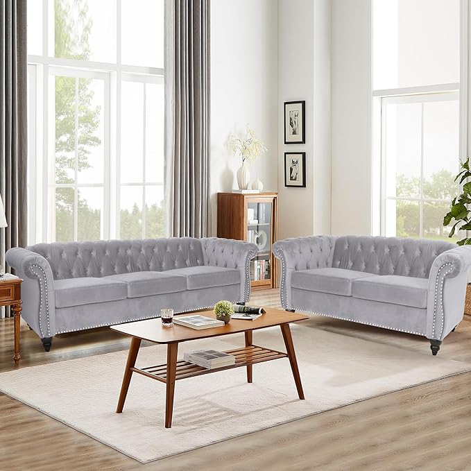 QHITTY 2 Piece Living Room Set, Sectional Chesterfield Sofa Chair Contemporary - Image 7