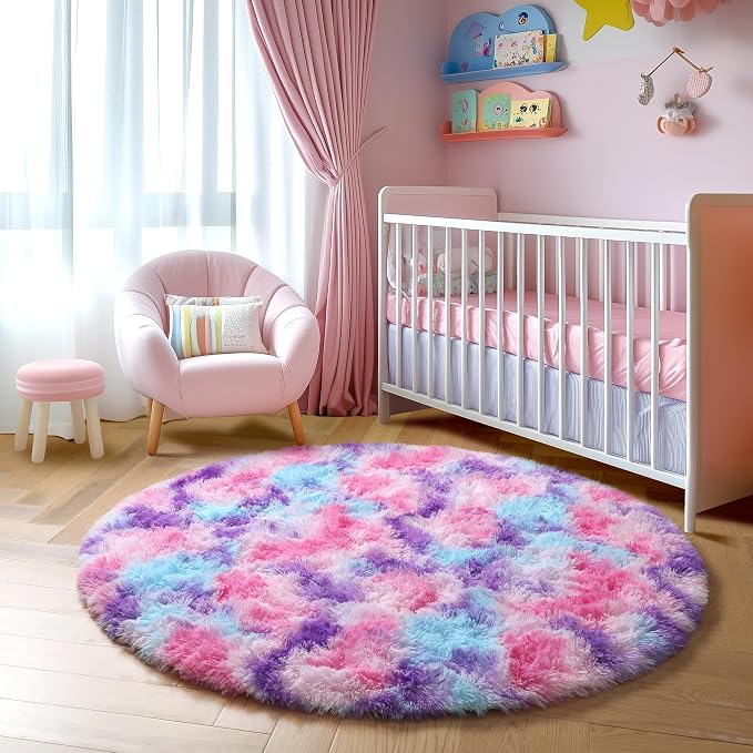 Amdrebio Hot Pink Rainbow Round Circle Area Rug 5Ft - Image 5