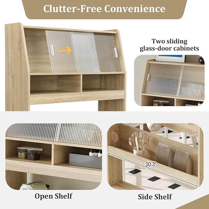 Compact Buffet with Hutch and Foldable Dining Table, 2-in-1 Buffet - Image 8