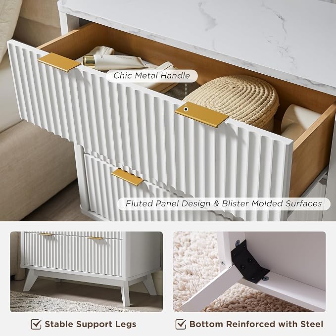T4TREAM Fluted 3 Drawer Dresser, Curved Profile Design, Wood Drawer Organizer - Image 6